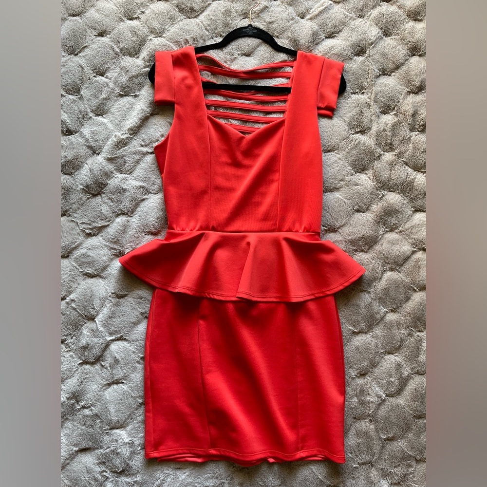 Orange Arden B lattice back peplum dress size large
